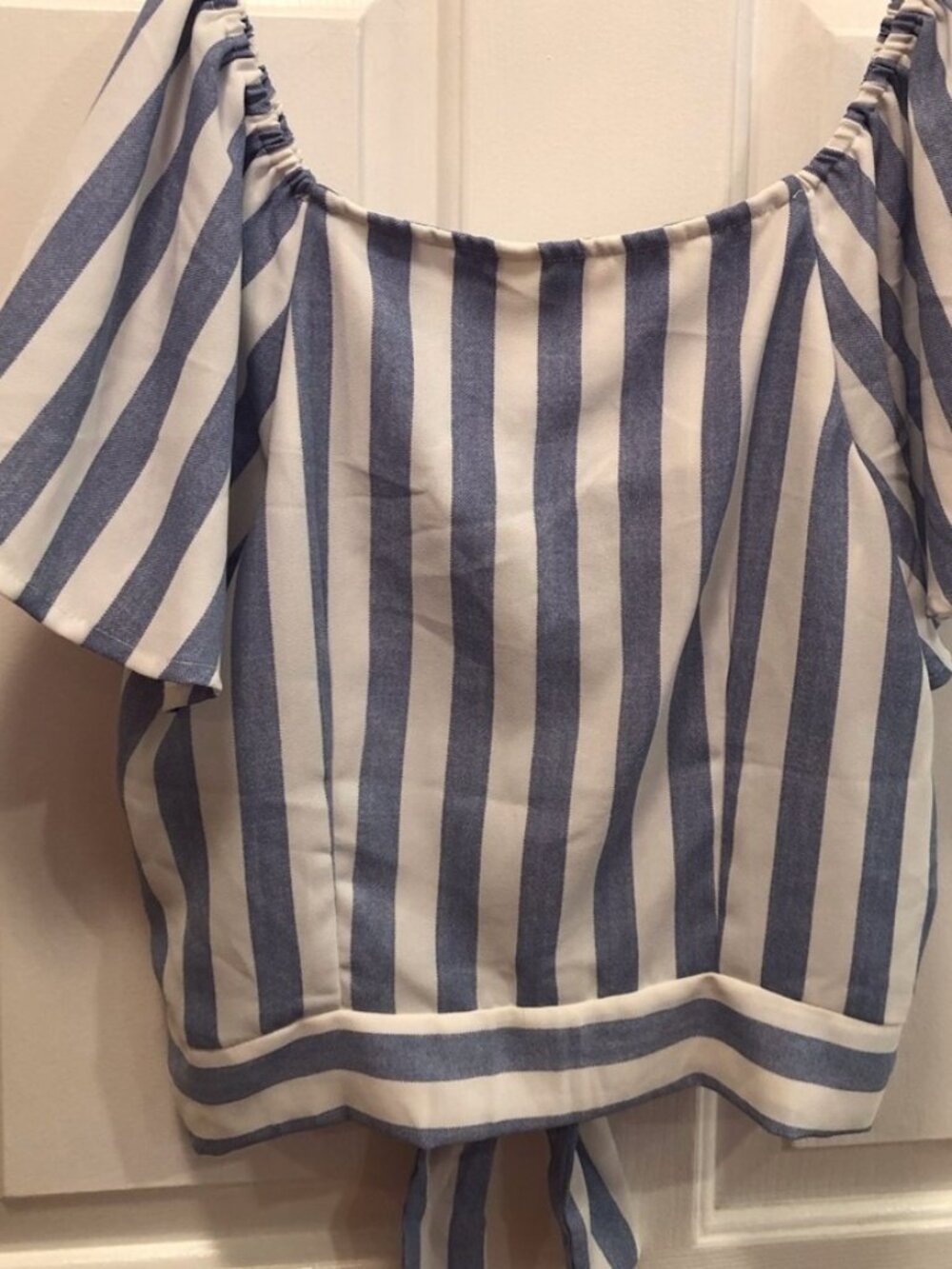 Blue and White Striped Off the Shoulder Top, Size S - Picture 3 of 3